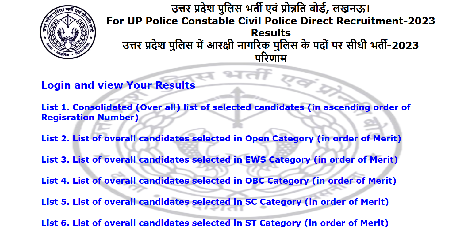 UP Police Constable 2023 Result